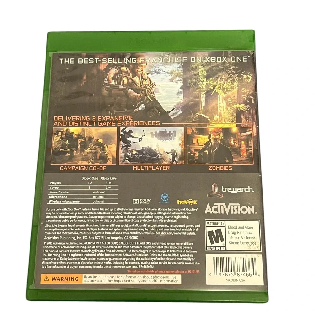 Call‎ of Duty Black Ops III 3 Microsoft Xbox One 2015 Video Game Fighting